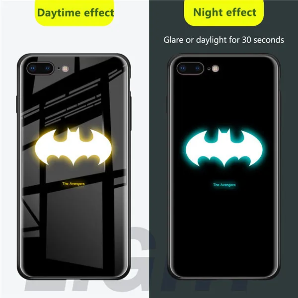Marvel Мстители светящийся чехол из закаленного стекла для телефона для iPhone 6 6s 7 8 Plus 11 Pro XS Max XR 10 8 Plus 7Plus чехол Бэтмен Железный человек