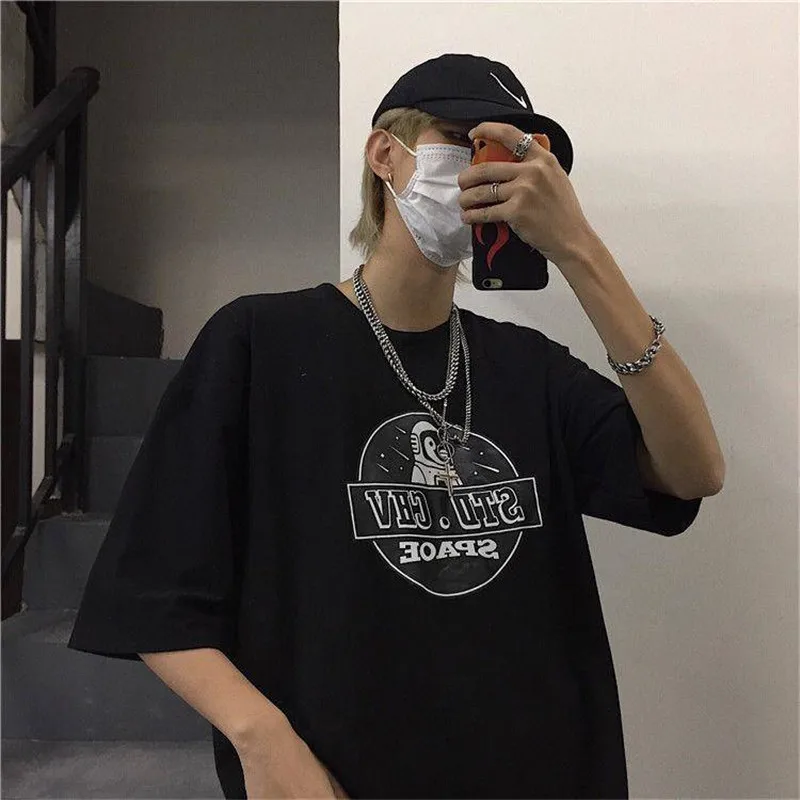 Крутая футболка с принтом Мужская большого размера в стиле Харадзюку японская