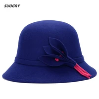 2015 new winter fedora hats for women vintage wool felt bowler wide brim fashion women girls sun caps floral bucket hat