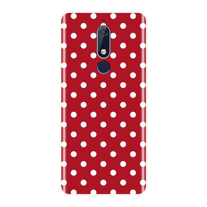 Задняя крышка в горошек с сердечками и надписью Love Pink для Nokia 7 1 6 5 3 2 Plus мягкий
