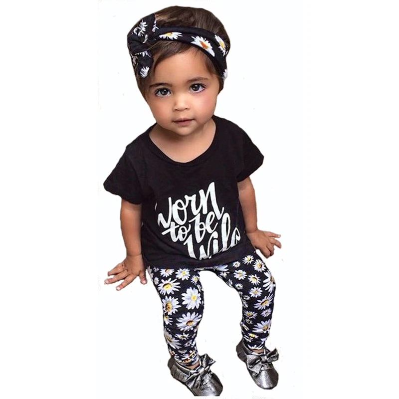 

SOSOCOER Girls Clothing Sets Fashion Letter Short Sleeve T-shirt+Flower Pants 2pcs Girl Clothes Summer Kids Baby Clothing Set