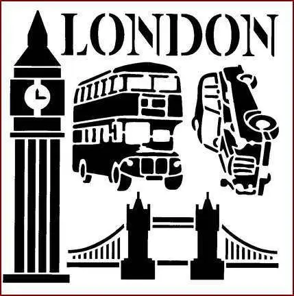 London Words Clock Pattern Plastic Spray Layering Stencils For DIY Scrapbooking Photo Album Decorative Drawing Sheet | Дом и сад