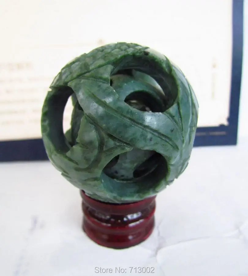 Натуральный зеленый шар из нефрита ручная работа Резной орнамент фэншуй Сфера 3 *