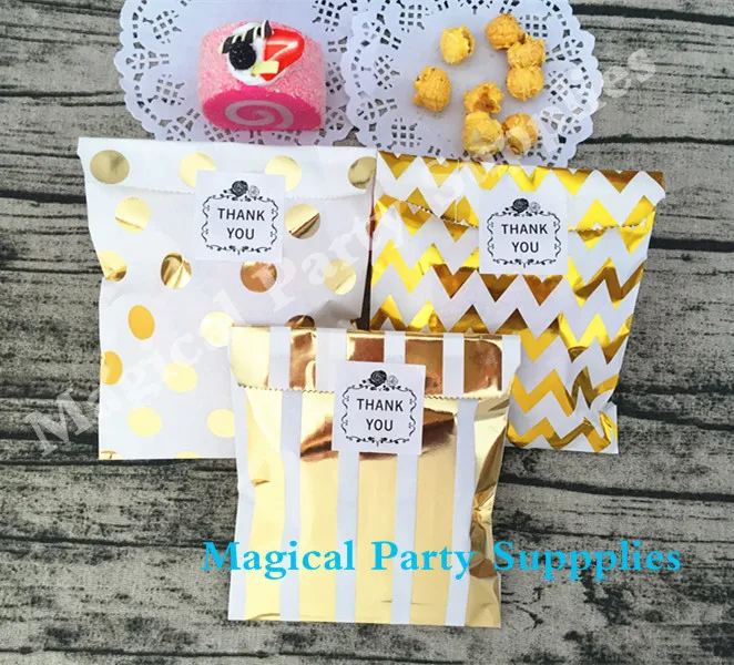 Free Shipping 100 sets Gold Foil Dot Party Loot Bags and Sticker 5'' x 7'' Favor Lovely Dots Kids Candy | Дом и сад