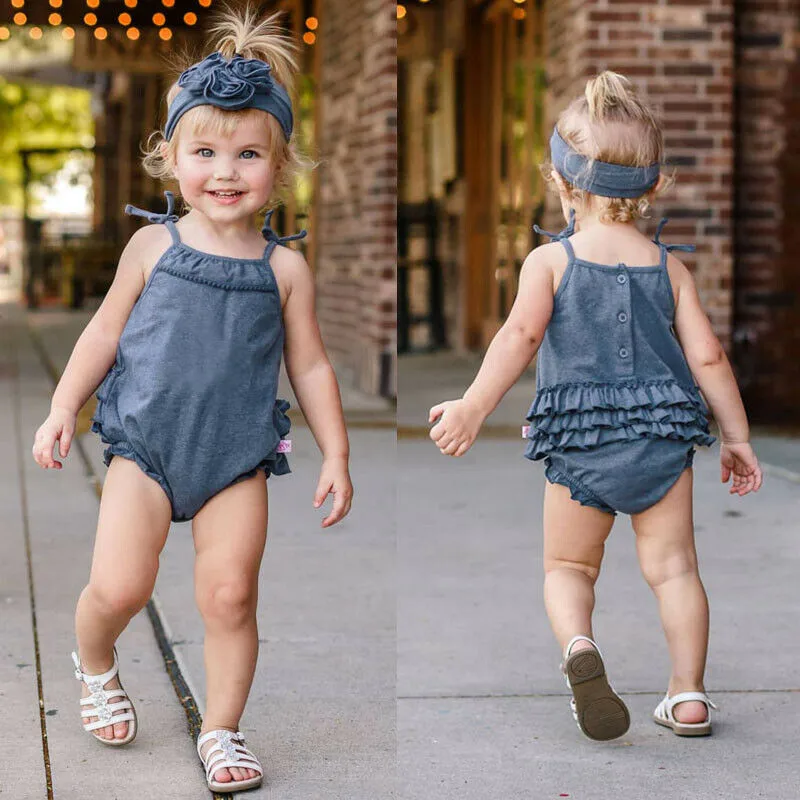 Baby Girl Bodysuits 2Pcs Newborn Girls Bodysuit Jumpsuit Headband Outfit Sunsuit Clothes Cotton O-neck Sleeveless | Мать и ребенок