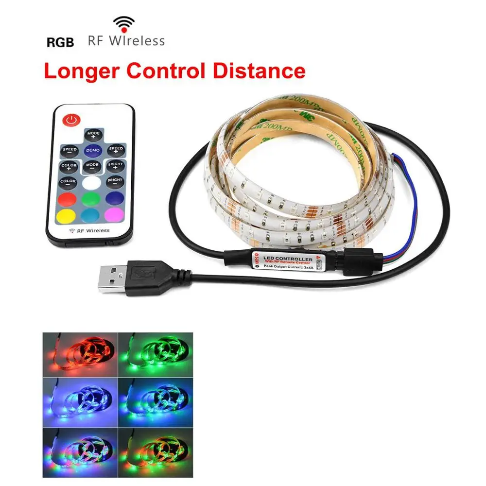 RGB With RF Remoter RGB светодиодный светильник-Книга s прикроватный Настольный Декор Светильник s USB порт 1 м-5 м настольный ТВ фоновый светильник гибкий светодиодный ленточный светильник Luz - Испускаемый цвет: RGB With RF Remoter