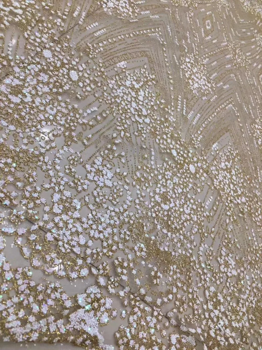 

New Sequins Gold& White Lace Embroidery Lace Accessories Handmade DIY Wedding Dress Glitter Lace Fabrics 5/Yards