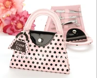 free express shipping 100setslot wedding favor giveaway gift pink and black polka dot purse manicure set wedding gift