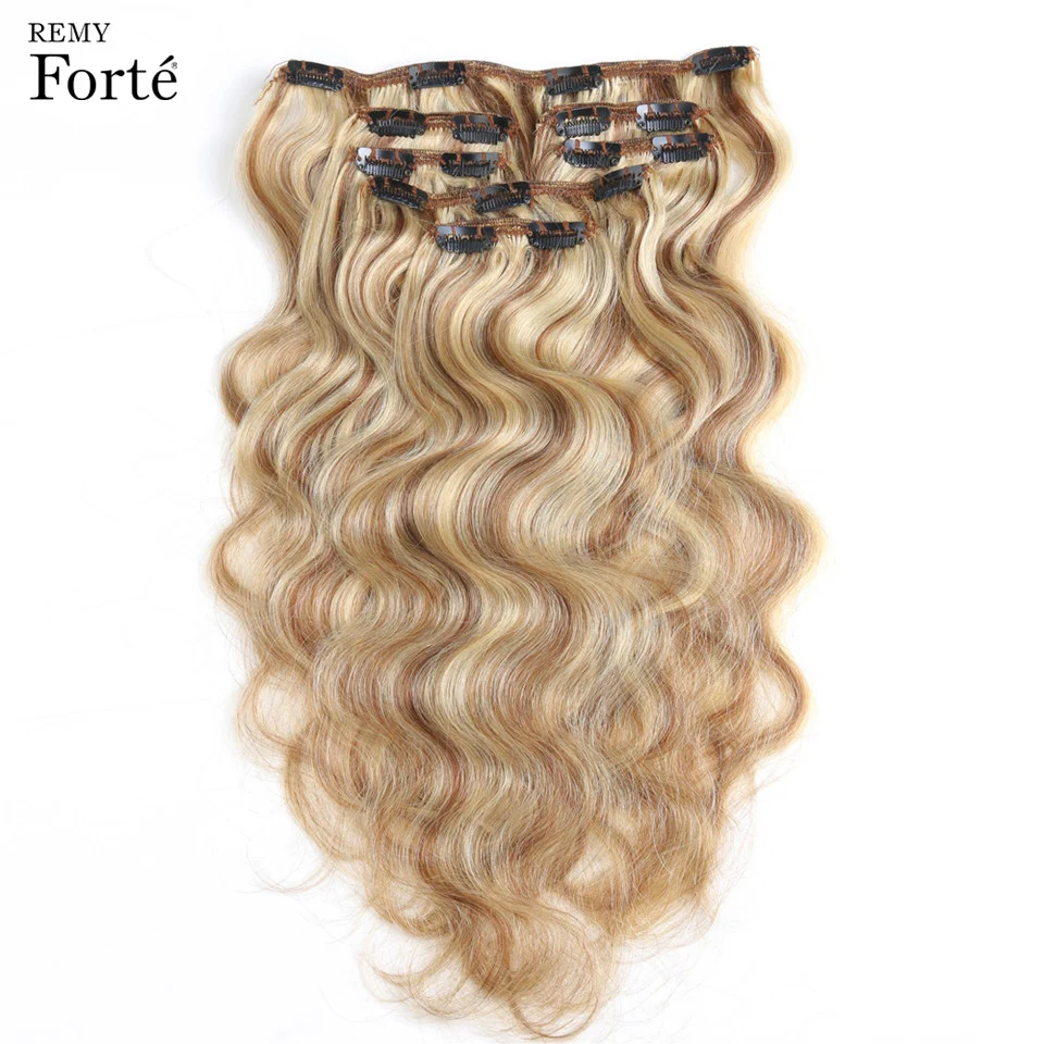 Remy Forte Clip In Human Hair Extensions P6/613 Piano Color Blonde Human Hair Clip 7 Pcs 115g Clip-In Full Head Body Hair Clip