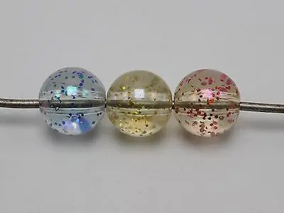 50 прозрачные бусины микс цветные с блестками внутри акриловые гладкие круглые 14