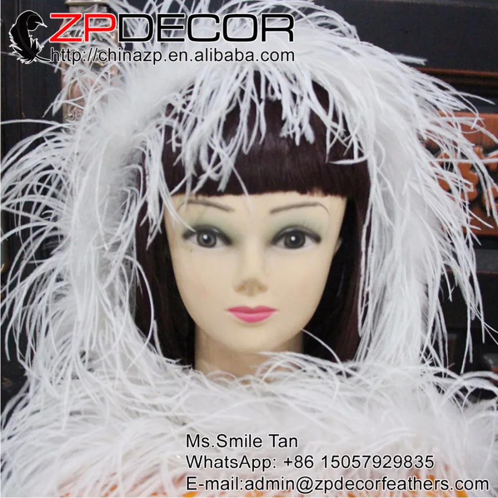 

ZPDECOR 10yards/lot 2PLY High Quality Beautiful White Bleached Wedding Dress Ostrich Feathers Boa for Decoration Accessories