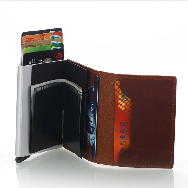 Натуральная кожа новый Id металлический держатель для кредитных карт с Rfid