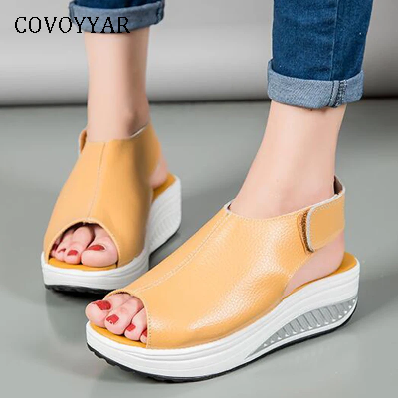 

COVOYYAR Peep Toe Women Sandals 2021 Summer Slingback Wedges Casual Shoes Comfort Hook Loop Platform Shoes Women WSS292