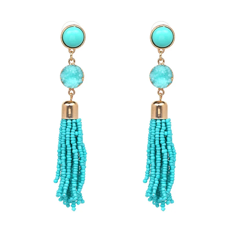 2018 Crystal Beads Earrings for Women 4.13 Inch Long Tassel Black Pink New Statement Jewelry Fashion Drop | Украшения и