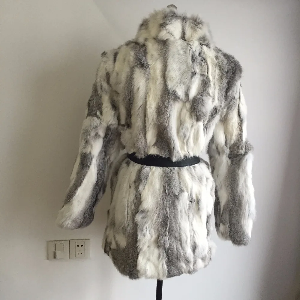 Женское длинное пальто из натурального меха с воротником стойкой|real rabbit fur coat|real