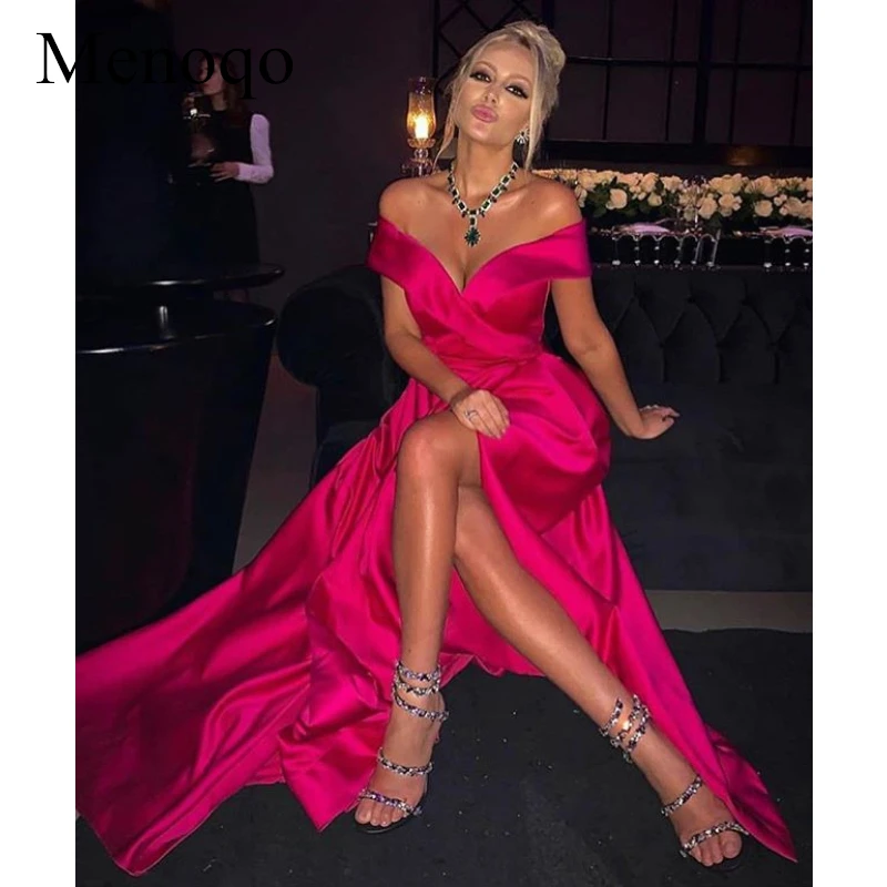 Vestidos de gala, сексуальное длинное платье для выпускного вечера,, с открытыми плечами, с разрезом по бокам, платья для выпускного вечера, красные, простые, вечерние платья