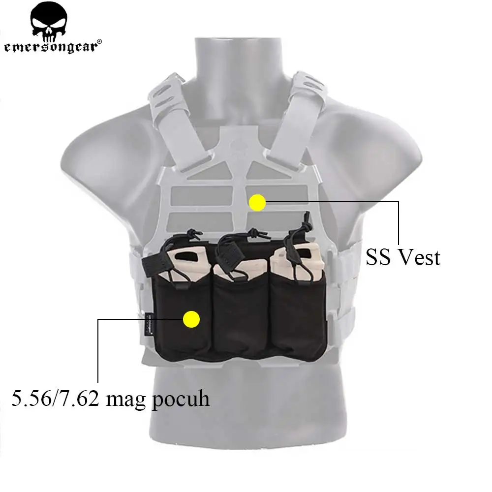 EMERSON тройной подсумок для SS Vest 5,56/7,62 подсумок держатель Emersongear Tacrical Mag Pouch Multicam черный EM6402