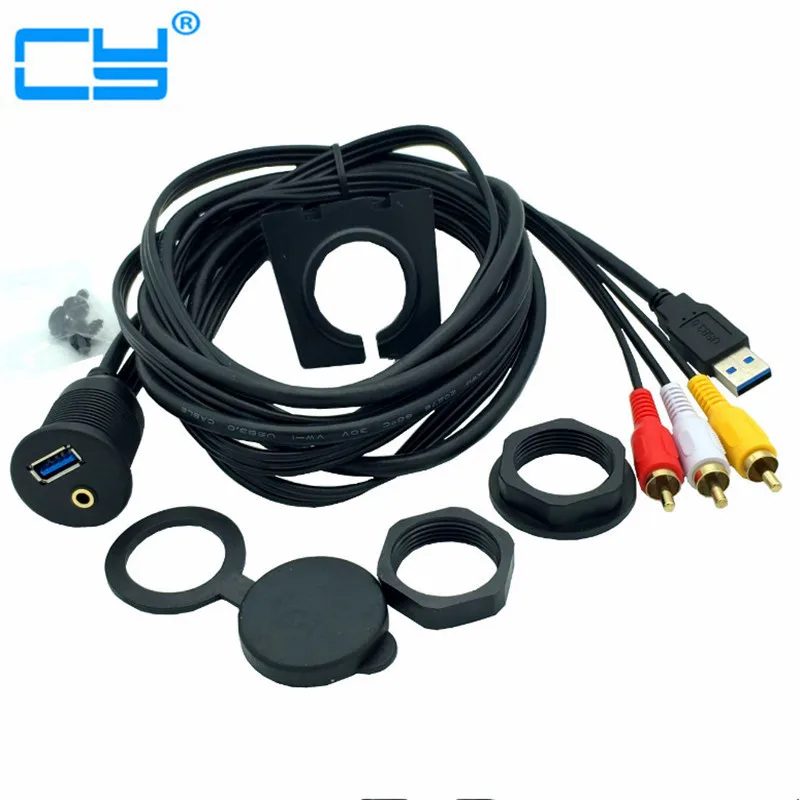Панель скрытого монтажа для приборной панели автомобиля USB 3 0 Male to Female + 3RCA 5mm