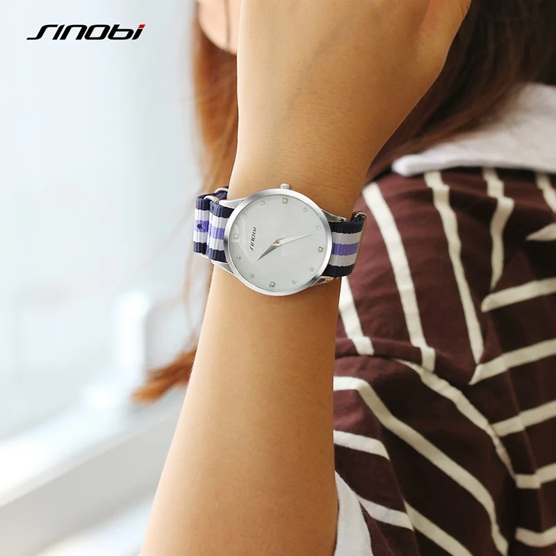 SINOBI Модные женские наручные часы с разноцветным тканевым нейлоновым ремешком и
