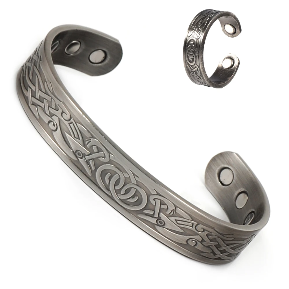 

Wollet Jewelry Set Magnetic Pure Copper Bracelets Bangle Ring for Men Women Anti Arthritis with 6 Magnets Pain Relief