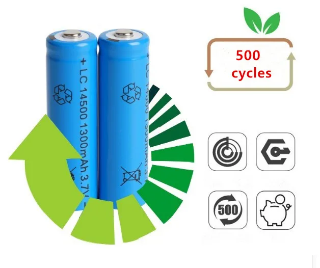 4 шт./партия AA 14500 аккумулятор 1300mah 3,7 V литий-ионный аккумулятор и светодиодный фонарик