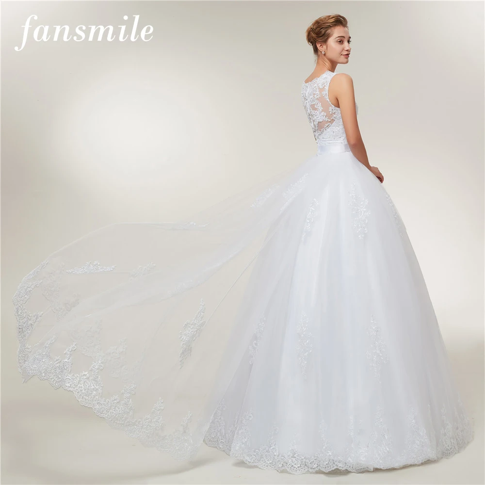Кружевные бальные платья Fansmile винтажное платье для свадьбы 2020 со шлейфом
