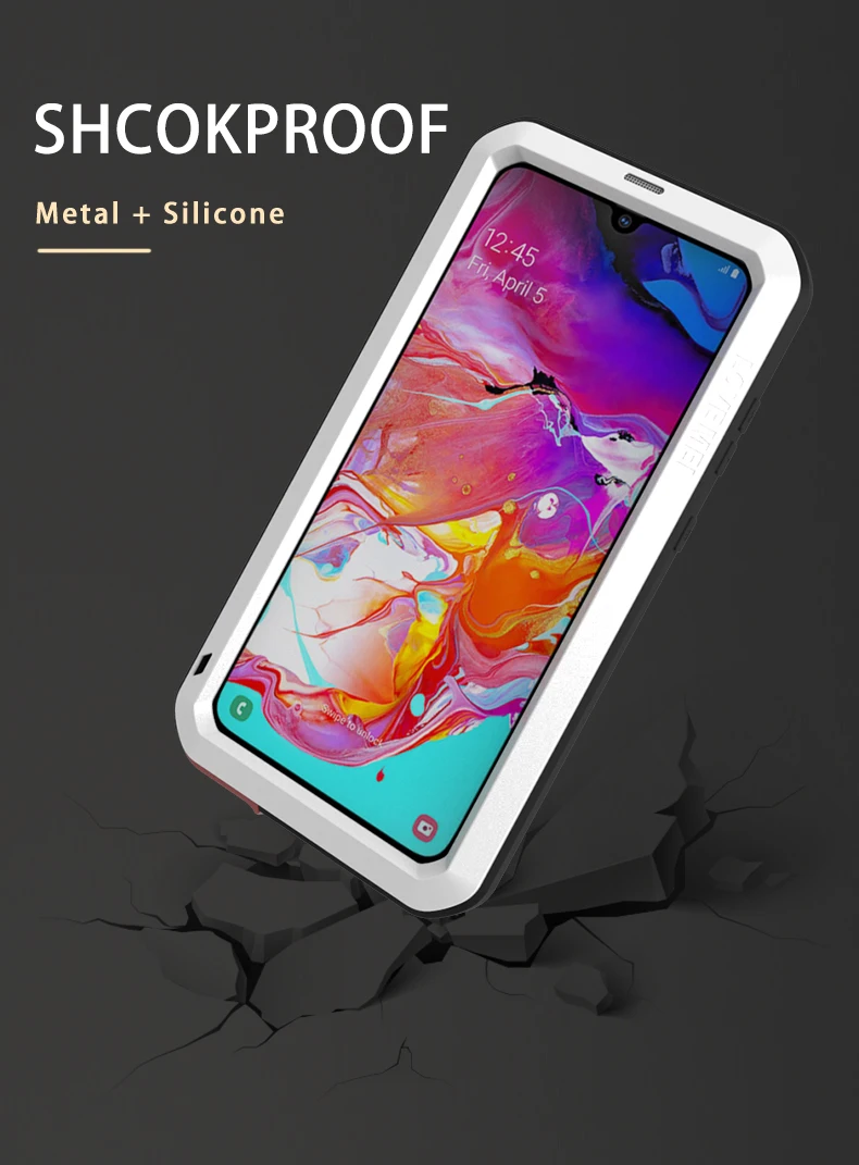 Для Samsung Galaxy A70 Оригинал Love Mei алюминиевый металл + стекло Gorilla Shock Drop