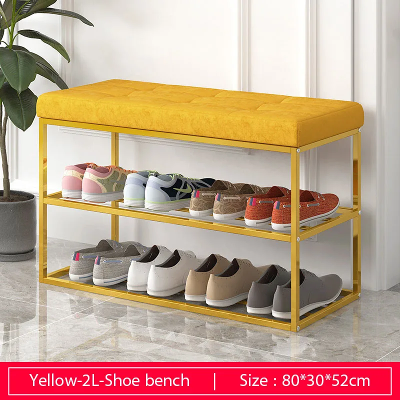 80cm-2L-yellow Входная скамейка для обуви стальная рама с бархатной подушкой для гостиной обувной шкаф модная обувная стойка обеденный стол стул мебель - Цвет: 80cm-2L-yellow
