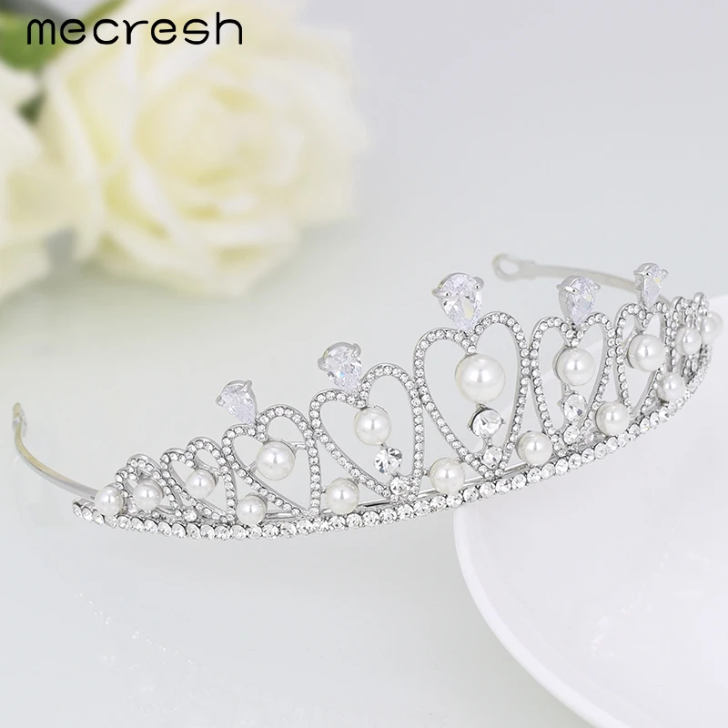 Mecresh великолепный фианит свадебная тиара Корона Серебряный Цвет Кристалл