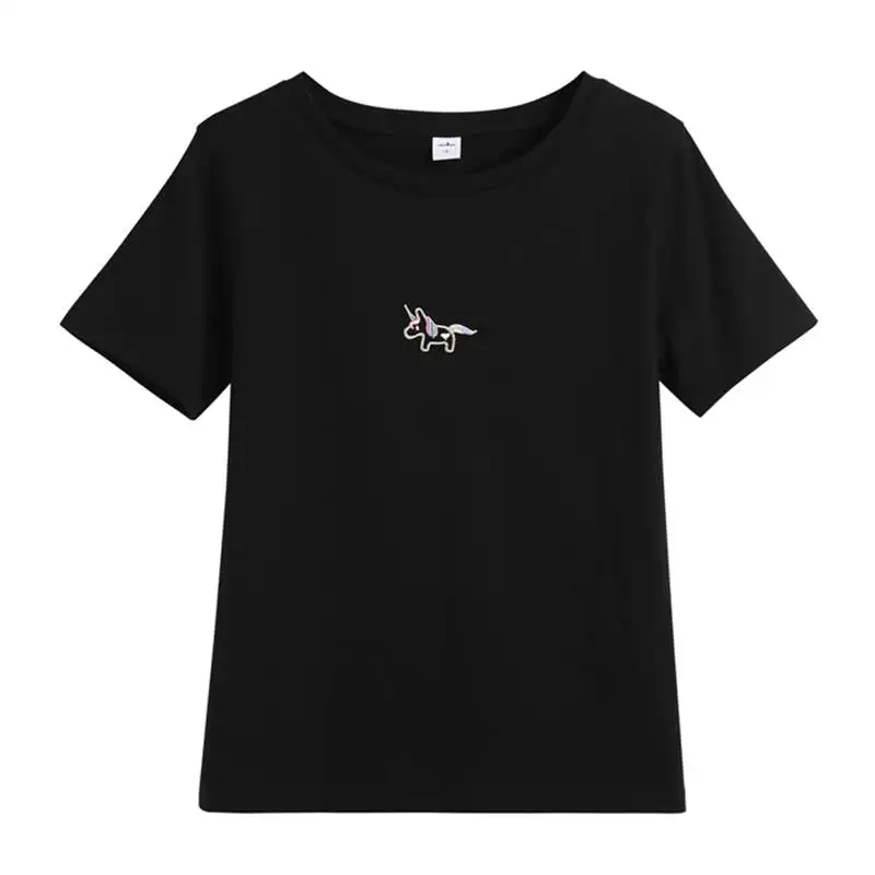 Black YSK -226 GIGOGOU, хлопок, женская футболка, летняя, короткий рукав, топ, футболка, S-3XL, вышивка, футболка, женские повседневные рубашки, женские футболки - Цвет: Black YSK -226