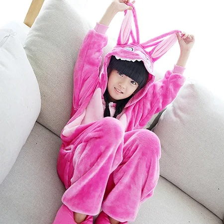 Pink stich Детские пижамы с единорогом из мультфильма; зимние пижамы кигуруми для мальчиков и девочек; одежда для сна из кораллового флиса; теплый пижамный комплект - Цвет: Pink stich