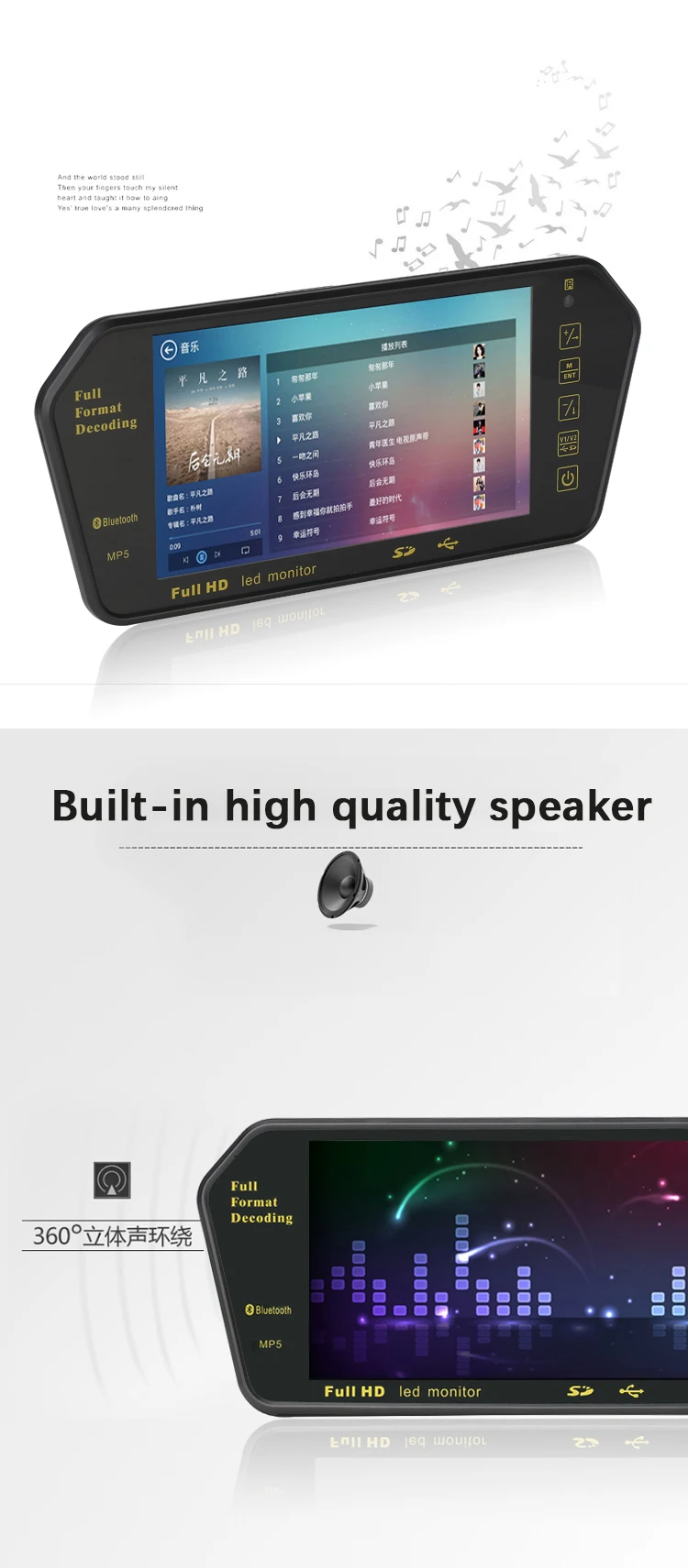 Автомобильный 800*480 7-дюймовый цветной ЖК-экран " цветной TFT lcd MP5 плеер Автомобильное зеркало заднего вида Видео Авто парковочный монитор 7 SD
