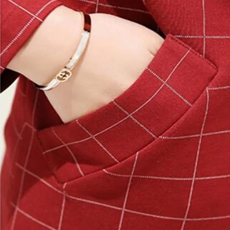 New Spring Autumn Women Blazer Plus Size Fashion Turn-Down Collar Slim Casual Plaid For Larger Out Wear Suits | Женская одежда