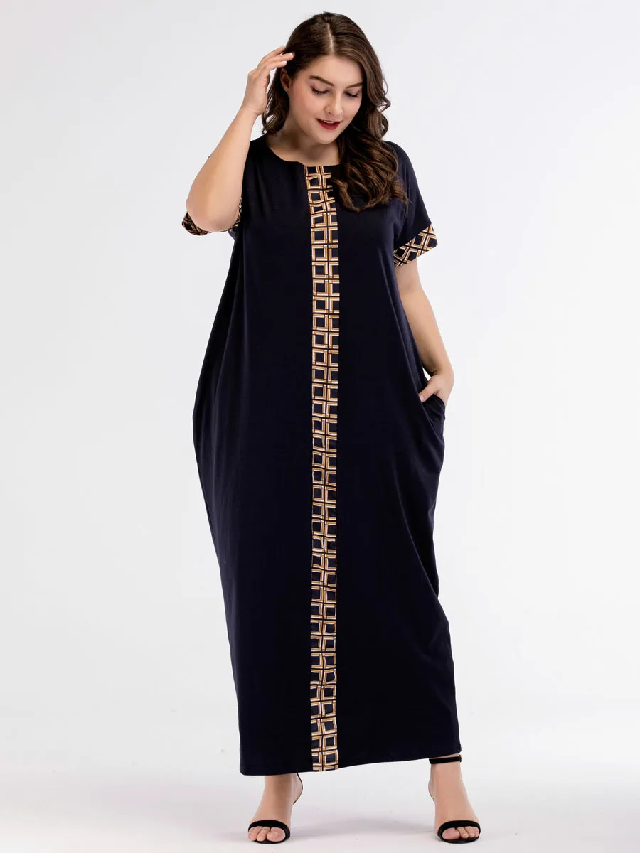 Largesize Casual Print Maxi Dress Knitted Muslim Abaya Full Skrit Loose Kimono Long Robe Gowns Middle East Arab Islamic Clothing |