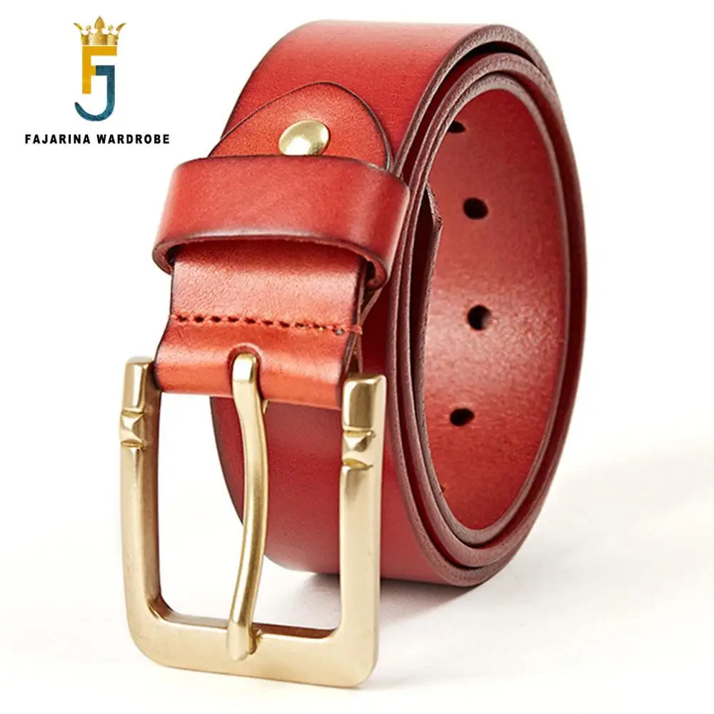 FAJARINA Top Quality 100% Pure Genuine Leather Belts for Men 3.8cm Wide Mens Brass Pin Buckle Men's Casual Retro Belt N17FJ341