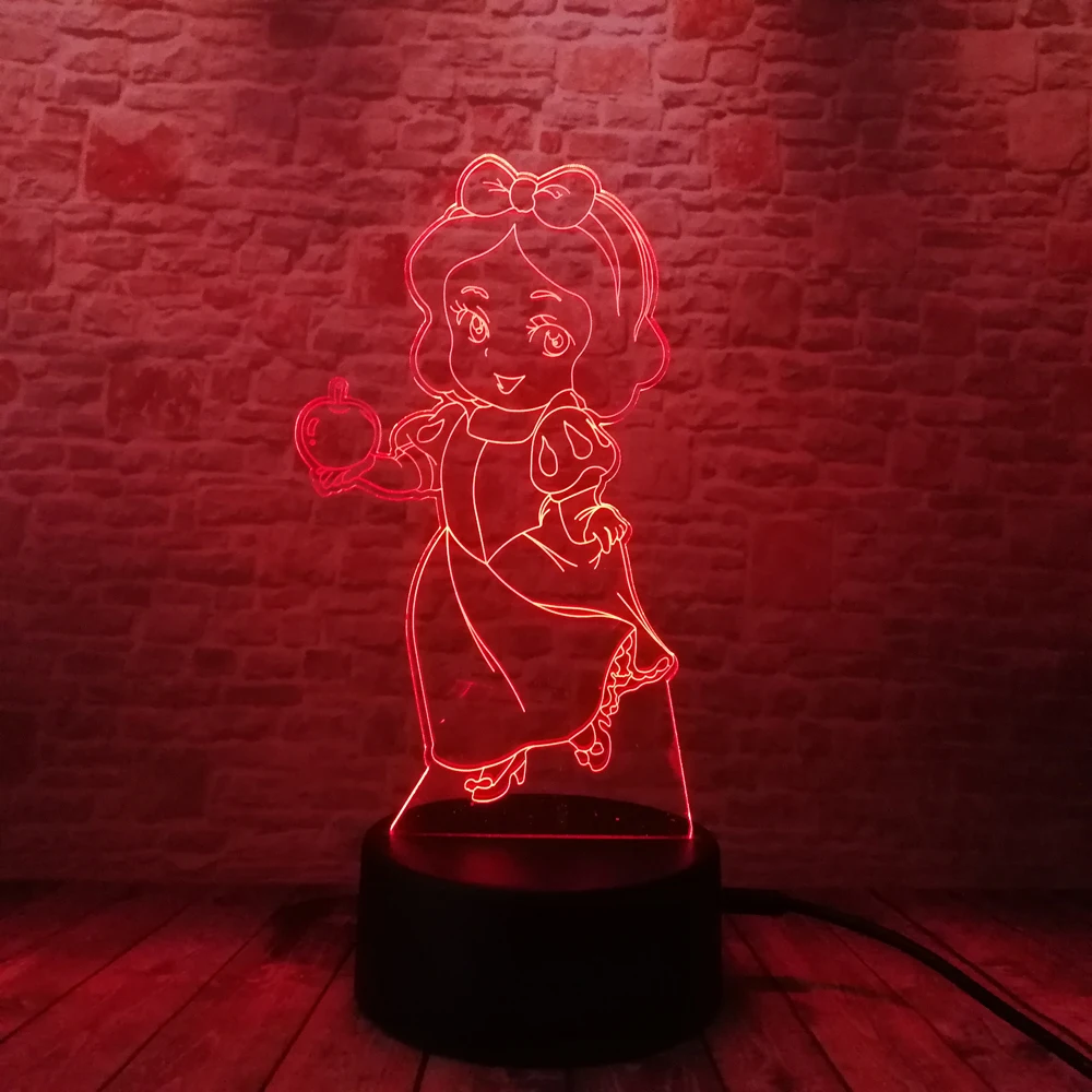 3D модная лампада Принцесса Белоснежка Иллюзия ночник lLight RGB 7 цветов Изменение LED