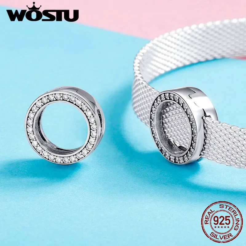 WOSTU Настоящее серебро 925 пробы круг очарование круглый CZ бисер Подходит
