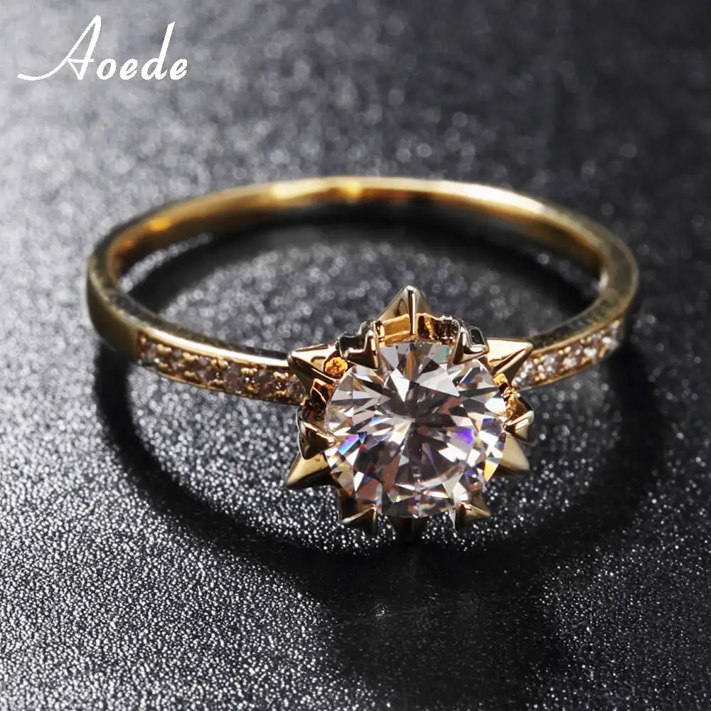 Hexagram Big Crystal Ring Gold Engagement Rings For Women Finger Elegant Micro Paved Jewelry Gift | Украшения и аксессуары