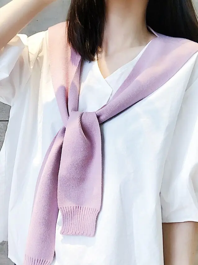 purple Корейский осенне-зимний вязаный внешний однотонный платок женский Поддельный Воротник завязанный Галстук Кондиционер комнатный платок, женский шарф - Цвет: purple