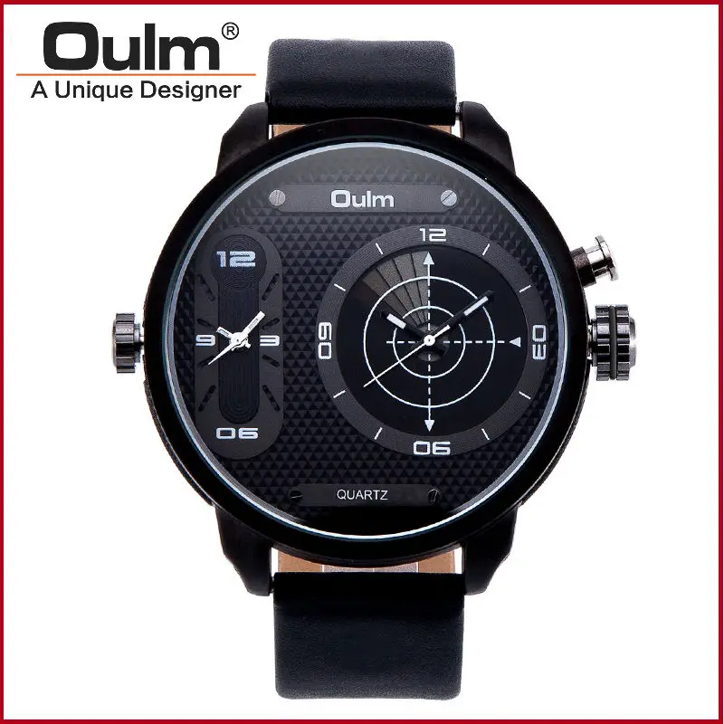 

Top luxury double japanese movement quartz watch military big dial 2 time zone military oulm brand men watch Gift reloj hombre