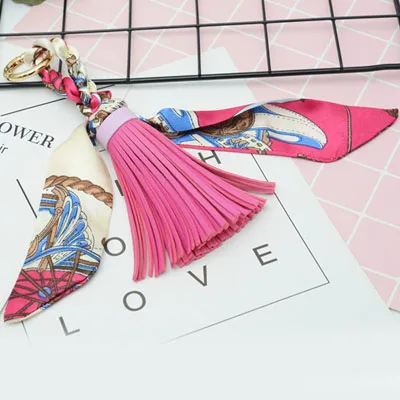 rose Felyskep новые шелковые шарфы брелки из искусственной кожи брелок с кисточками для женщин сумка Шарм Кулон Acessory 286WA - Цвет: rose