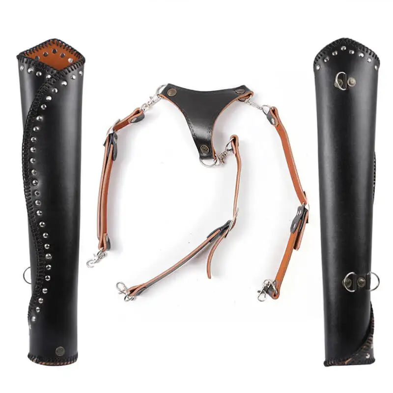

1pcs Handmade Cow Leather Back Arrow Quiver Holder Bag Adjustable Straps Archery Arrow Bow Field Outdoor Hunting Shooting Black
