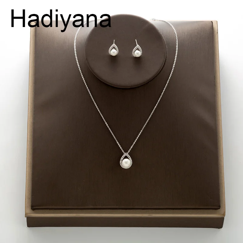Hadiyana Новый инкрустированный циркониевый кулон и серьги модный набор жемчужных