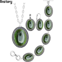 oval transparent crystal jewelry set antique silver plated necklace earrings bracelet fashion jewelry ts416