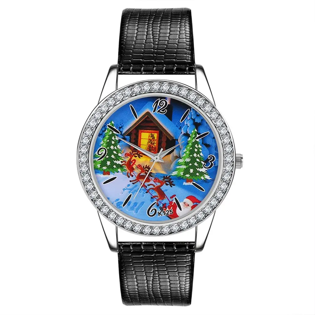 Женские кварцевые часы со стразами круглым циферблатом и ремешком из