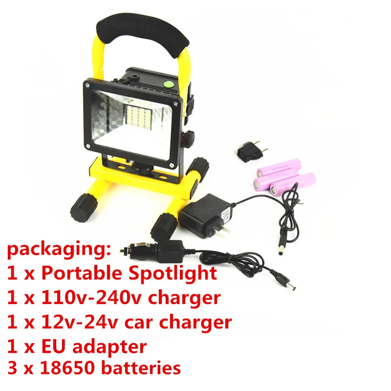 구매 30W 2400lm 휴대용 사냥 스포트라이트 캠핑 스포트라이트, 12V 24V 자동차 충전기 18650 Led 핸드 헬드 배터리 충전식 2017