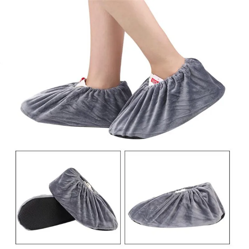 

Newest Mrosaa 2 Pcs Flannel Overshoes Washable Reusable Non-Slip Shoe Covers Elasticity Dustproof Boot Overshoes