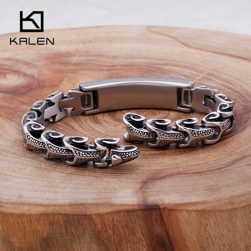 KALEN Hip Hop Stainless Steel Snake Linking Chain Bracelets For Men 22cm Curban 11mm Width Cubic Zirconia Bracelet Jewelry | Украшения и