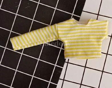 1pcs t-shirt 1 шт., милая футболка в полоску джинсовые штаны на лямках для Blyth, Azone S, OB24, Одежда для кукол, комбинезоны, аксессуары - Color: 1pcs t-shirt