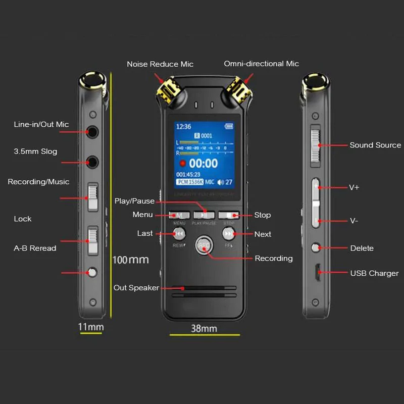 D50 цифровой аудио звук диктофон ручка мини 16 Гб HIFI MP3 плеер профессиональный HD